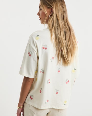 Simply Be Ecru Fruit Embroidered T-Shirt