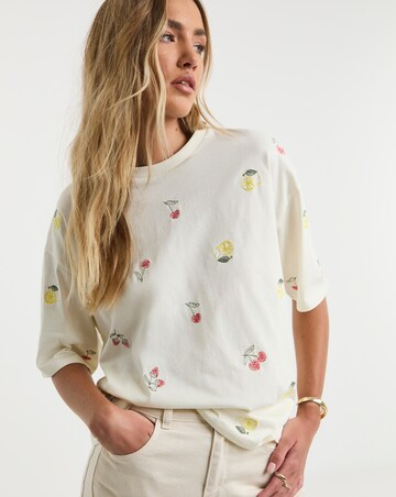 Simply Be Ecru Fruit Embroidered T-Shirt