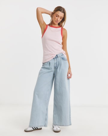 Pink Ribbed High Neck Tank