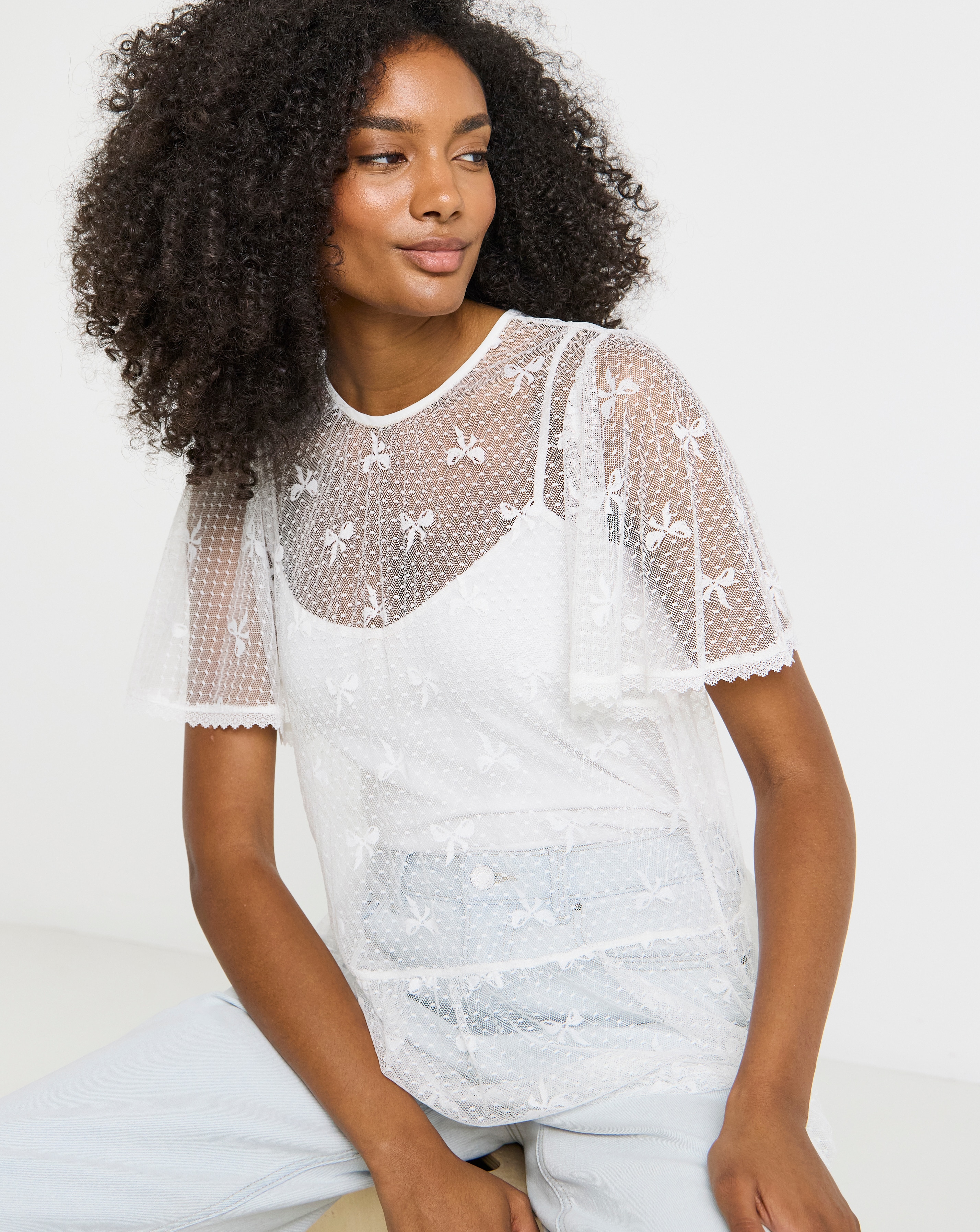 Simply Be Bow Print Lace Top