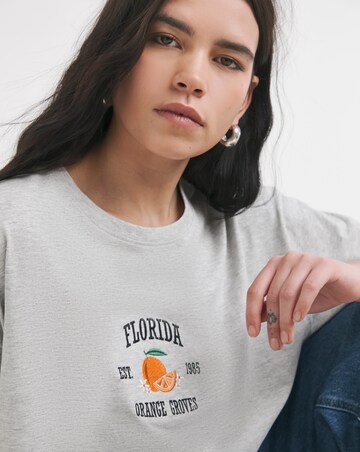 Simply Be Grey Marl Florida Oranges Embroidery T-Shirt