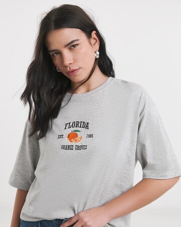 Simply Be Grey Marl Florida Oranges Embroidery T-Shirt
