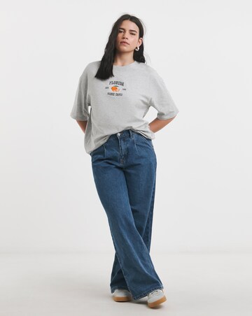 Simply Be Grey Marl Florida Oranges Embroidery T-Shirt