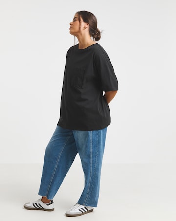 Simply Be Black Broderie Pocket T-Shirt