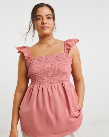 Simply Be Washed Red Broderie Ruched Bust Vest