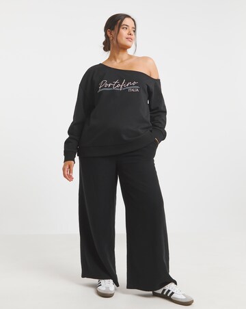Simply Be Black Portofino Embroidered Off The Shoulder Sweatshirt