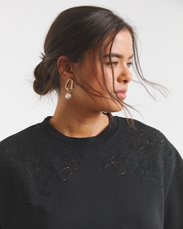 Simply Be Black Luxe Heavyweight Cotton Cut Work T-Shirt