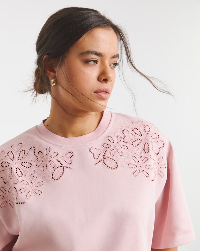 Simply Be Blush Luxe Heavyweight Cotton Cut Work T-Shirt
