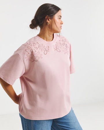 Simply Be Blush Luxe Heavyweight Cotton Cut Work T-Shirt