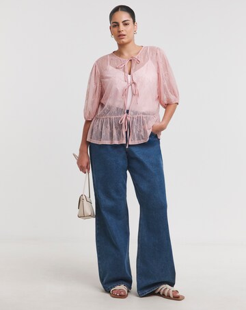 Simply Be Dusty Pink Lace Tie Front Top