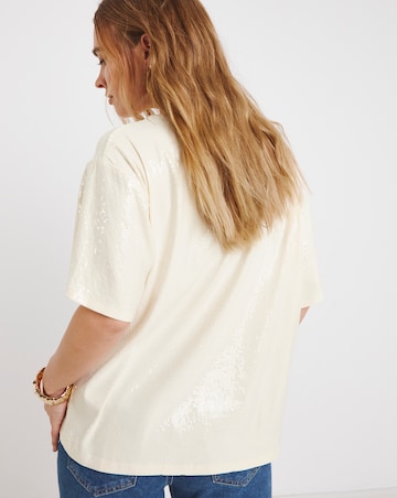 Simply Be White Clear Sequin Boxy T-Shirt
