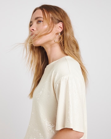 Simply Be White Clear Sequin Boxy T-Shirt