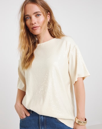 Simply Be White Clear Sequin Boxy T-Shirt