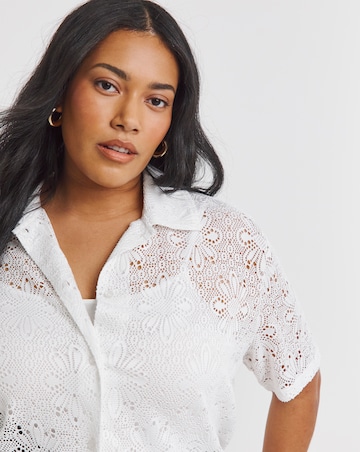Simply Be White Floral Stretch Crochet Boxy Shirt