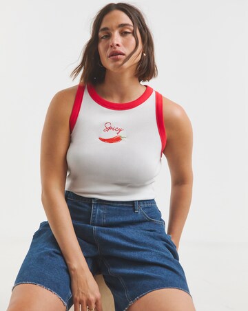 Simply Be White & Red Chilli Embroidered Tank