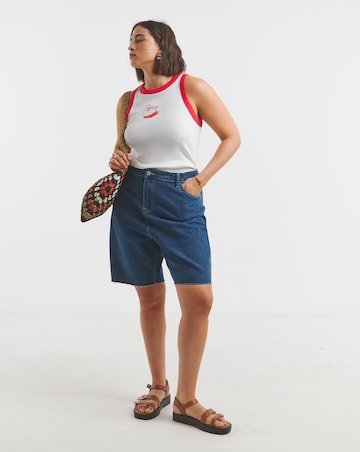 Simply Be White & Red Chilli Embroidered Tank