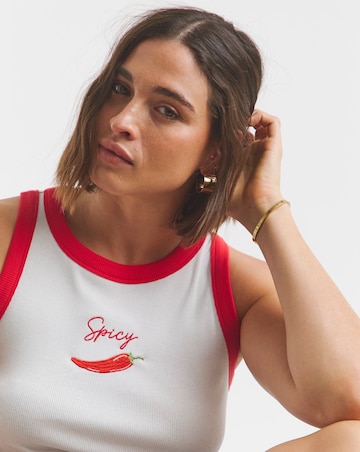 Simply Be White & Red Chilli Embroidered Tank