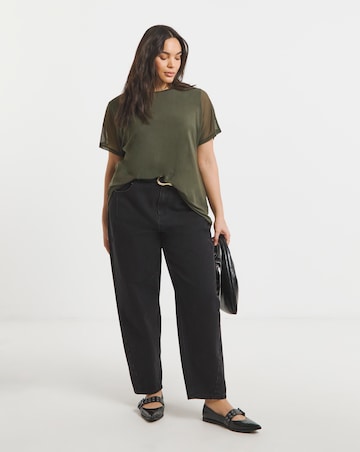 Simply Be Dark Green Mesh Layer T-Shirt