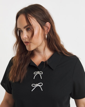 Simply Be Black Polo Top with Bow Embellishment