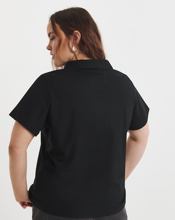 Simply Be Black Polo Top with Bow Embellishment