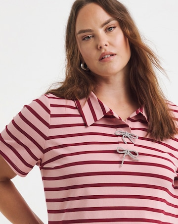 Simply Be Stripe Polo Top with Bow Embellishment