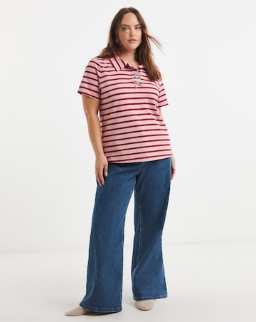 Simply Be Stripe Polo Top with Bow Embellishment