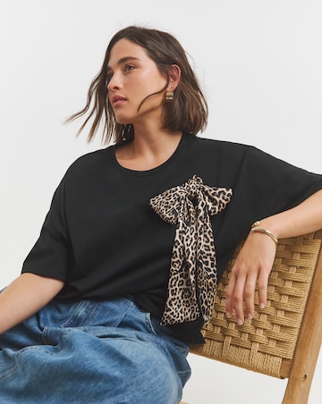 Simply Be Black Bow Shoulder Detail T-Shirt