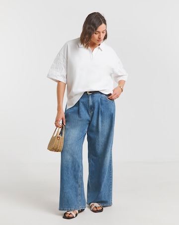 White Cut Work Sleeve Polo Top