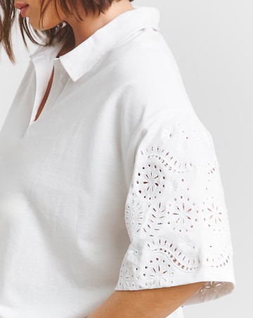 White Cut Work Sleeve Polo Top