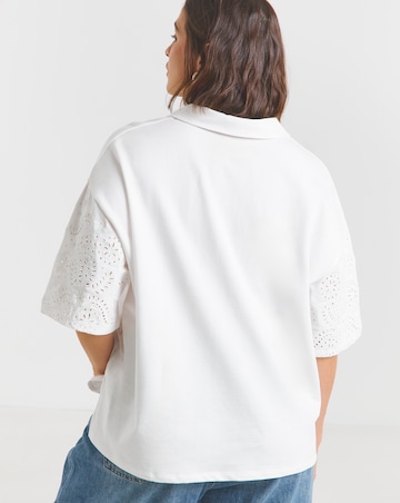 White Cut Work Sleeve Polo Top