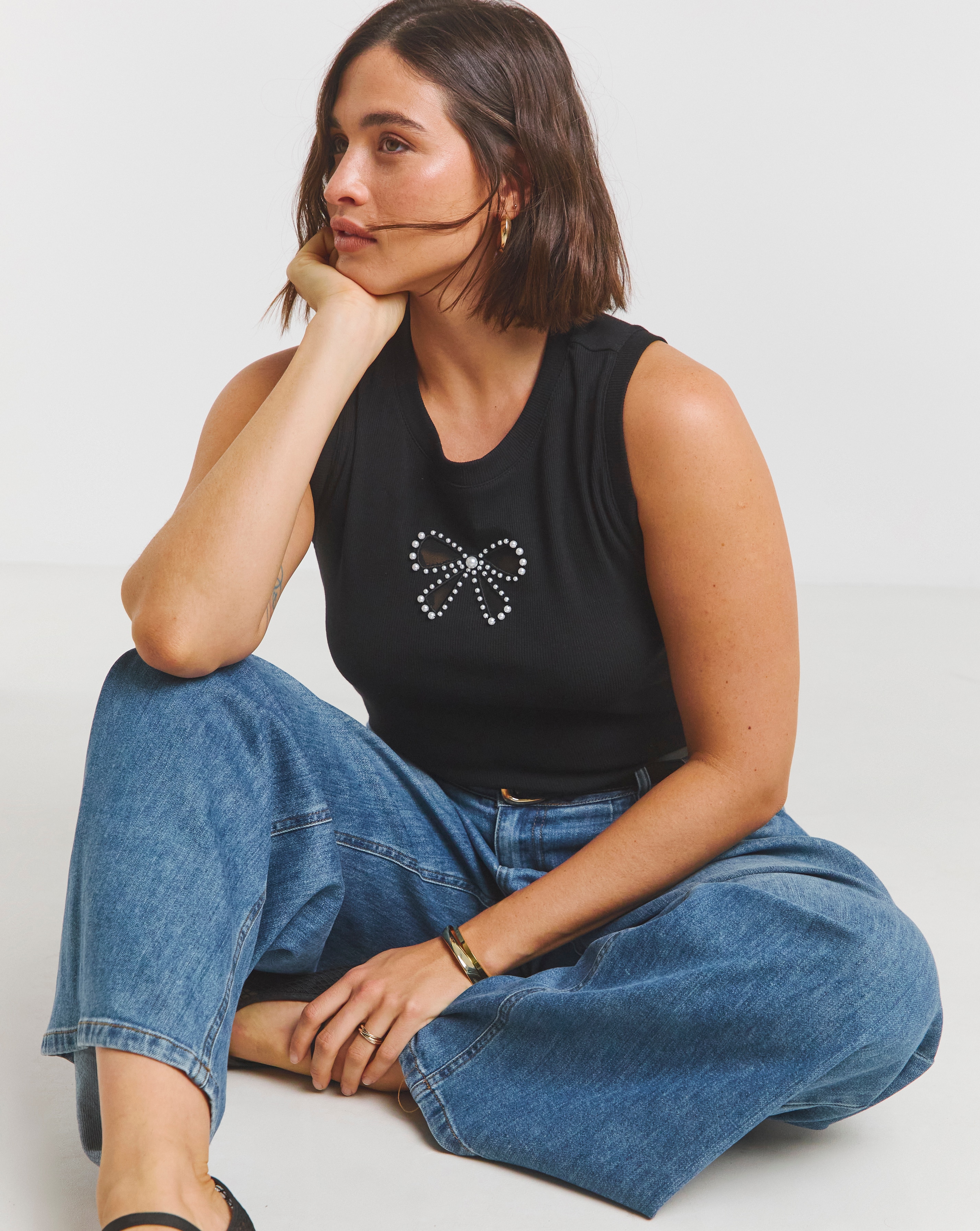 Simply Be Bow Cut Out Tank with Pearls