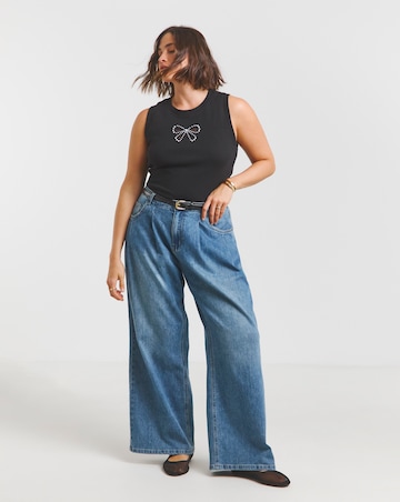 Simply Be Black Bow Cut Out Tank with Pearls