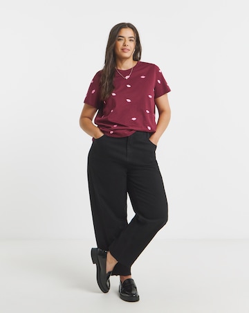 Simply Be Pink & Burgundy Lips Embroidery T-Shirt