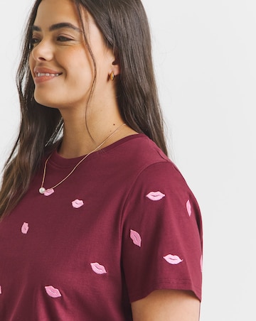 Simply Be Pink & Burgundy Lips Embroidery T-Shirt