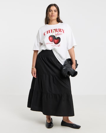 Simply Be White Cherry Chic Graphic Oversized T-Shirt