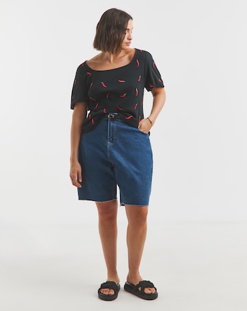 Simply Be Black Chilli Embroidered Puff Sleeve Top