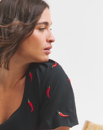 Simply Be Black Chilli Embroidered Puff Sleeve Top