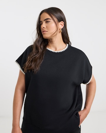 Simply Be Black Short Sleeve Blanket Stitch Sweatshirt