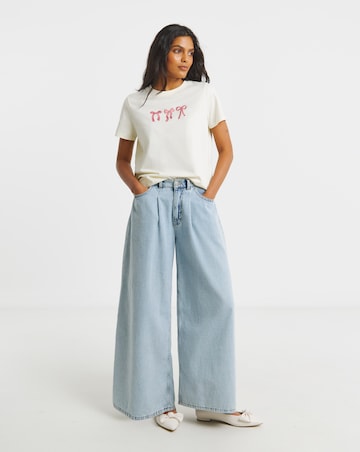 Simply Be Ecru Embroidered Bow T-Shirt