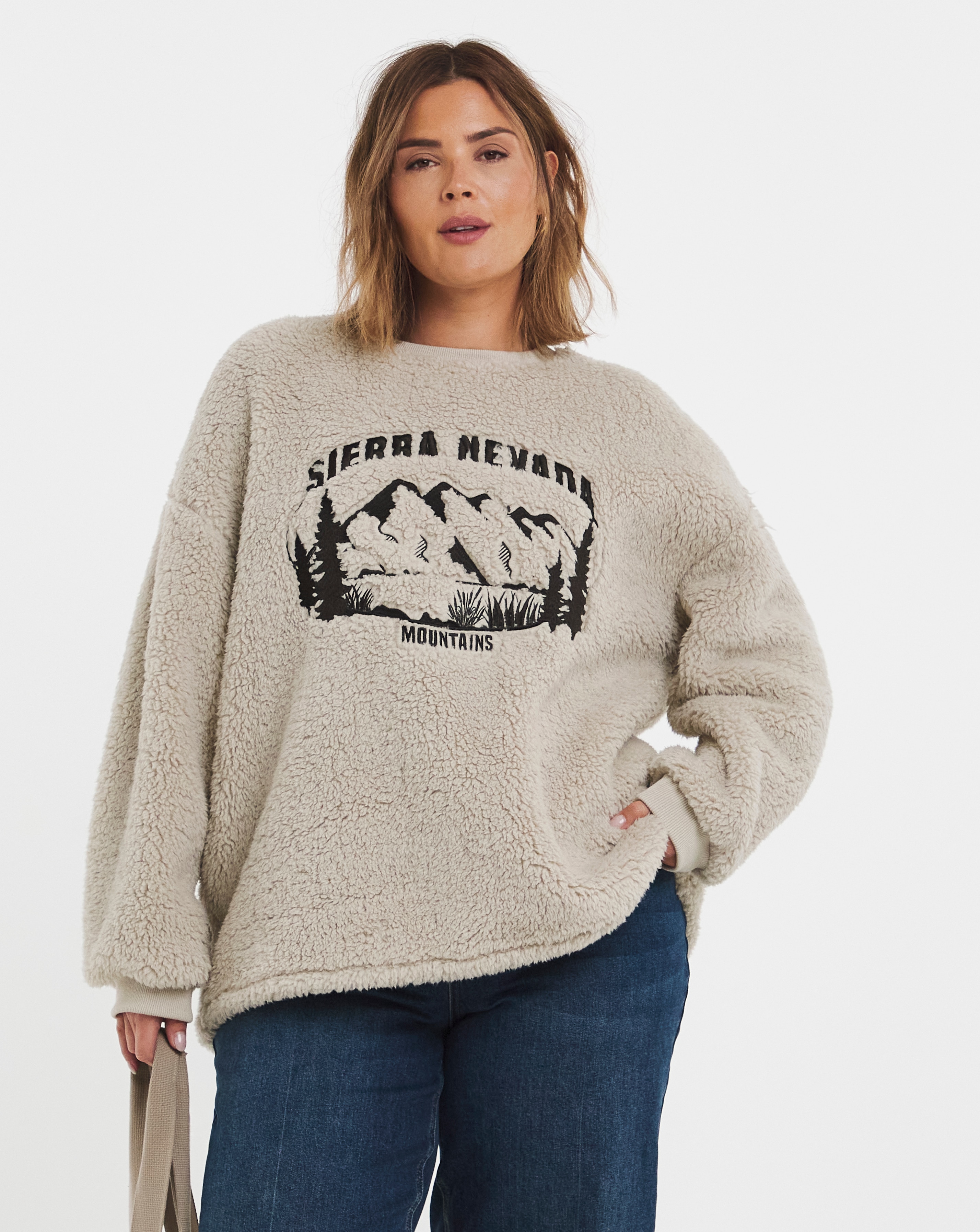Borg Embroidered Slogan Sweatshirt