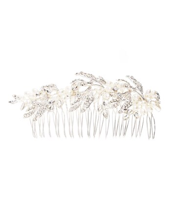 Silver Plated Leaf And Pearl Large Olive Hair Comb