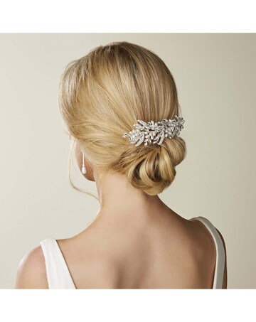 Silver Plated Leaf And Pearl Large Olive Hair Comb