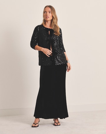 Simply Be Black Bow Linear Sequin Cardigan
