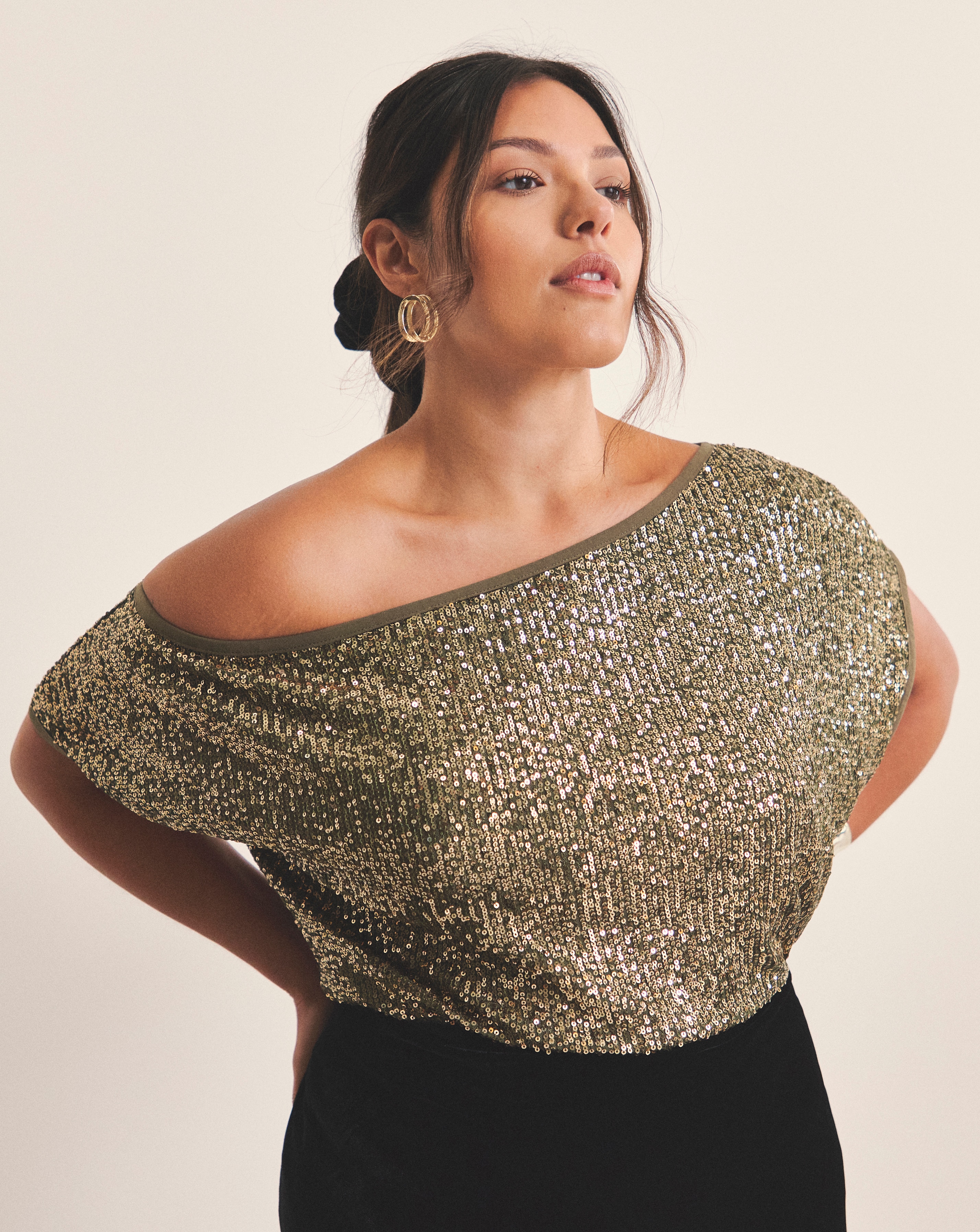 Linear Sequin Off The Shoulder Top