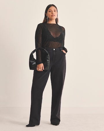 Black High Neck Hot Fix Mesh Top