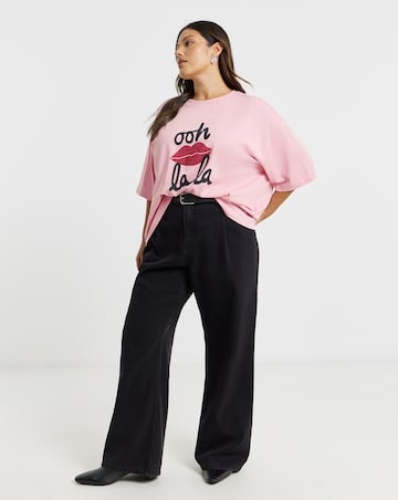 Simply Be Pink Ooh La La Graphic Embellished T-Shirt