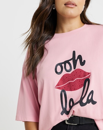 Simply Be Pink Ooh La La Graphic Embellished T-Shirt