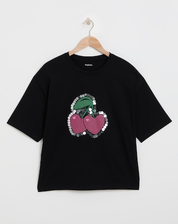 Simply Be Black Embellished Cherries T-Shirt