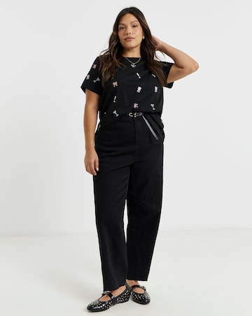 Simply Be Black Embroidered Cocktail T-Shirt