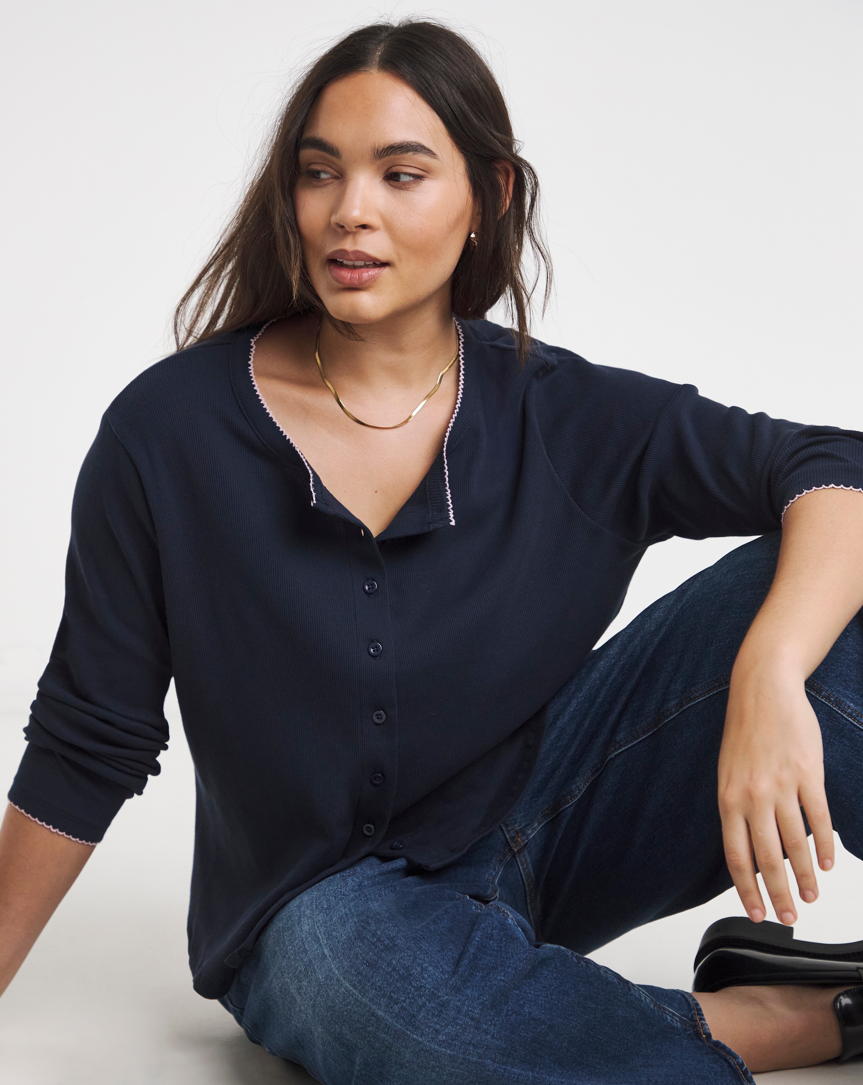 New In - Ribbed Cardi with Contrast Trim